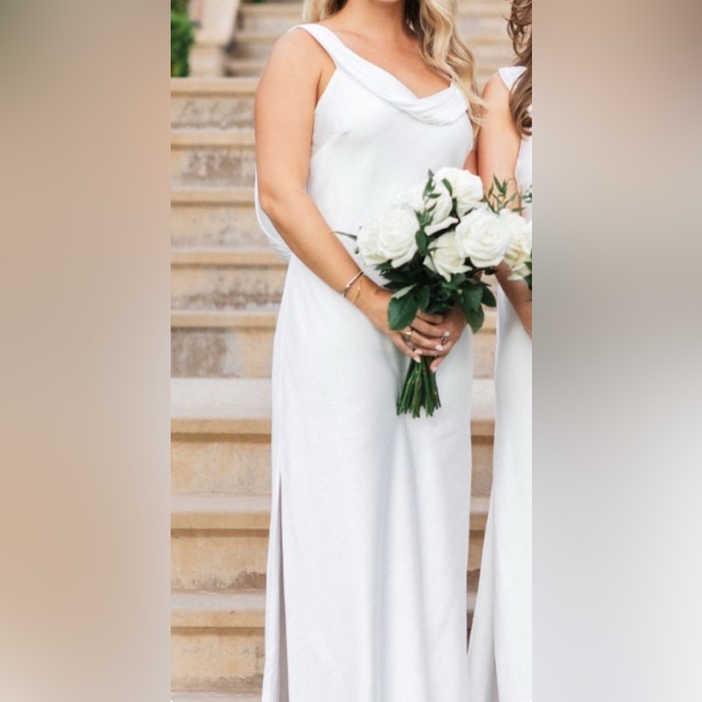 Scoop neck white satin dress